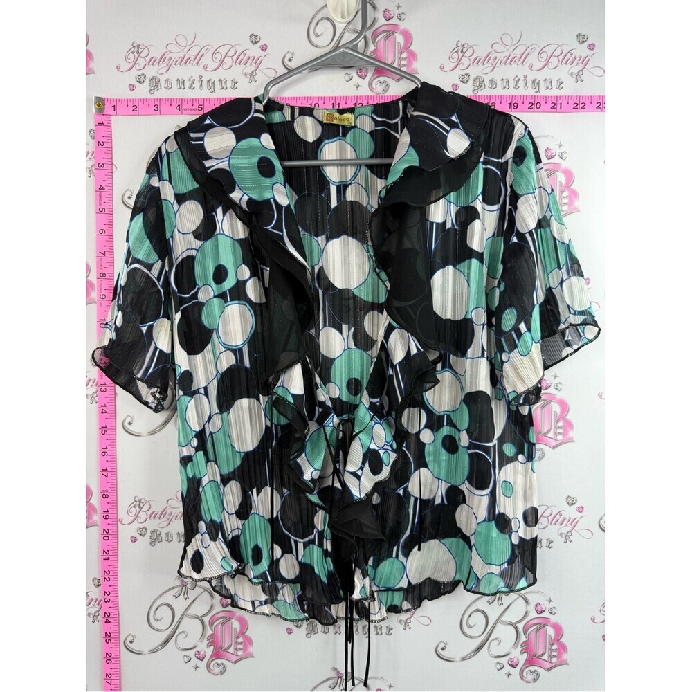 Baleno blouse shirt dotted y2k Sheer Ruffle-Front Blouse in Black, Mint & White